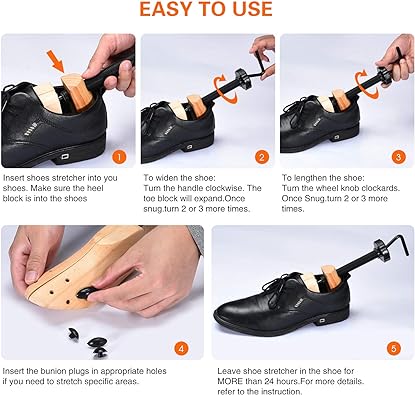 Instructions showing how to use shoe stretchers for optimal fit.