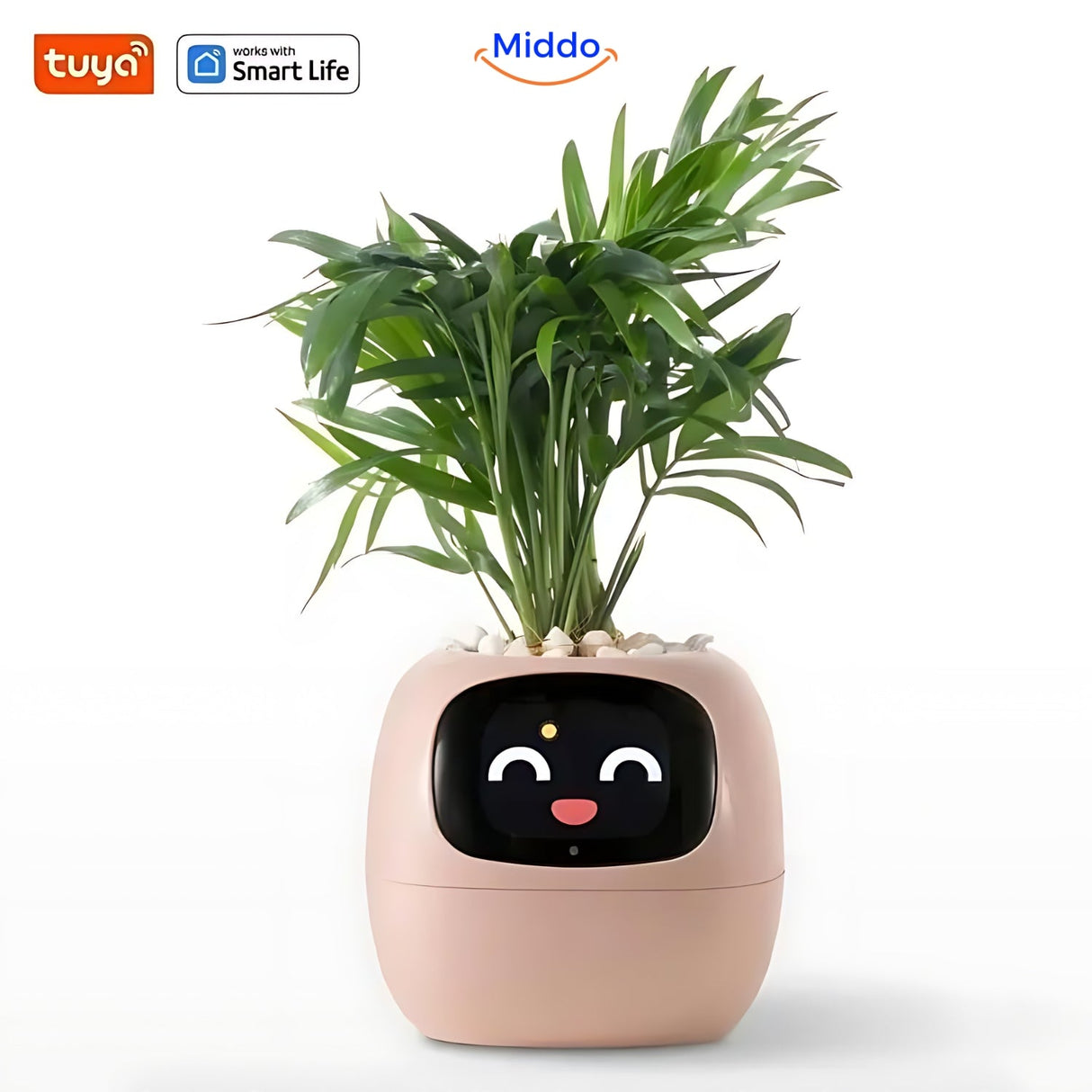 Self-watering planter in deep purple finish for modern plant care automation.