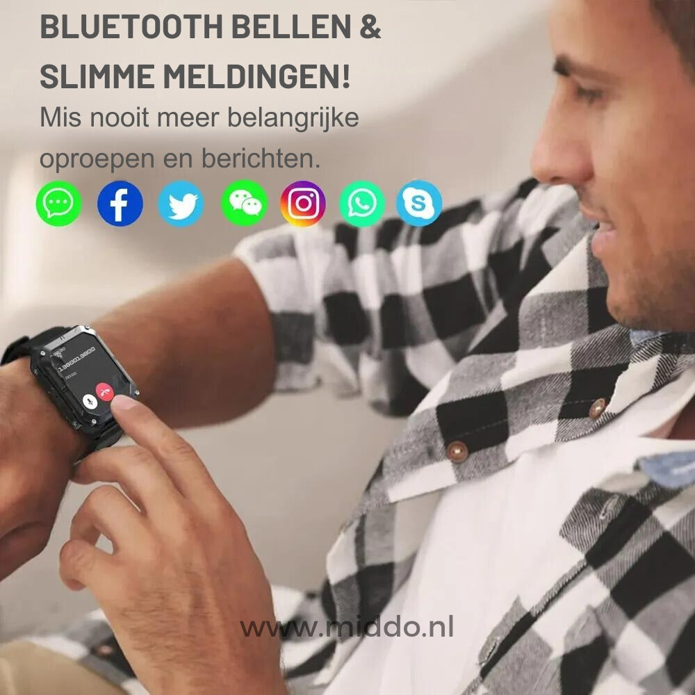 Smartwatch display showing health and fitness apps on screen.