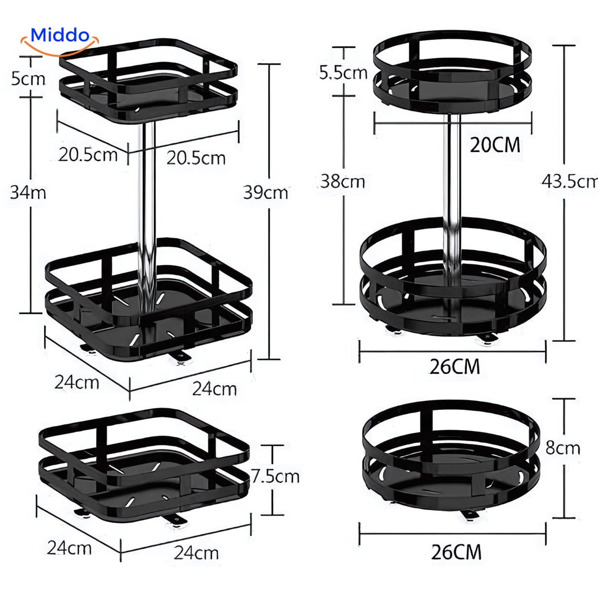 Modern metal rotating storage rack with sleek contemporary design and full 360-degree rotation.