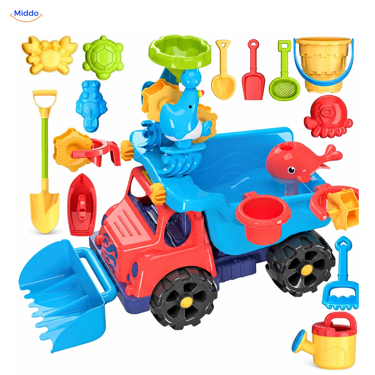 SplashPlay™ Outdoor Water and Sand Play Table Set | For Children 4-6 - Giant Water & Sand Dump Truck