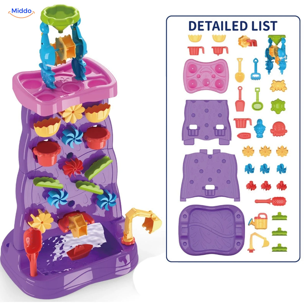SplashPlay™ Outdoor Water and Sand Play Table Set | For Children 4-6 - Purple Water Play Wall