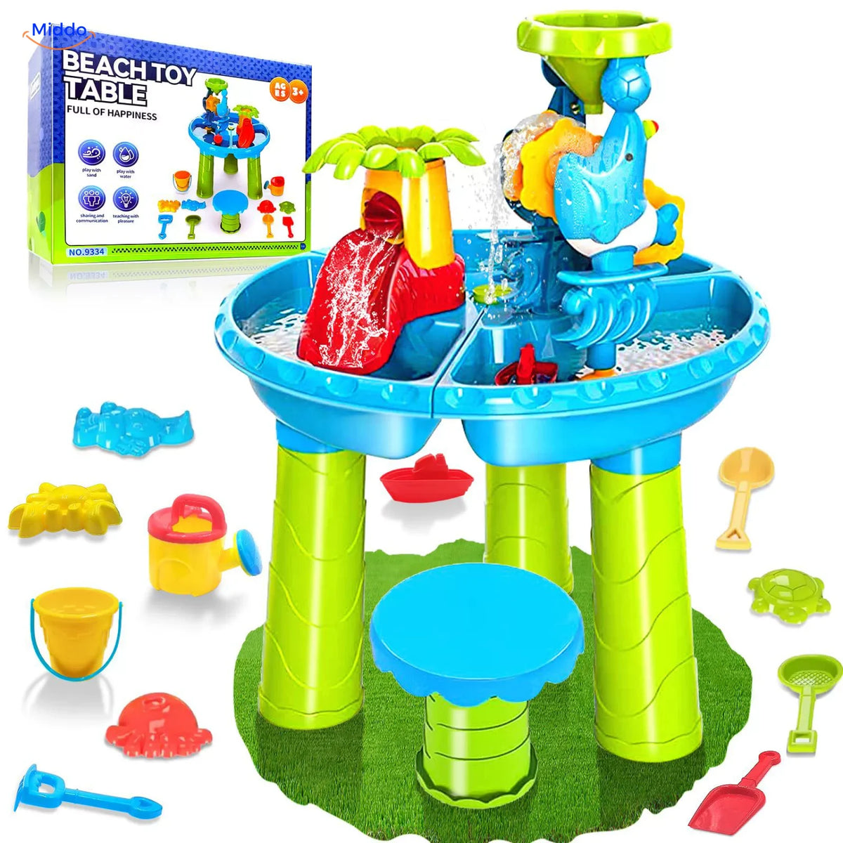 SplashPlay™ Outdoor Water and Sand Play Table Set | For Children 4-6 - Round Water & Sand Table + Chair