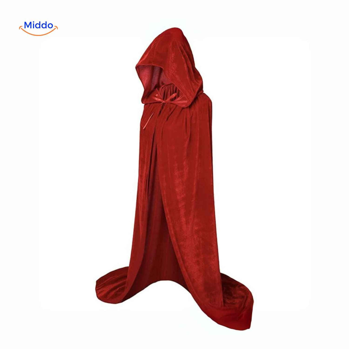Red velvet hooded Spookora cape ideal for Halloween parties and festive occasions.