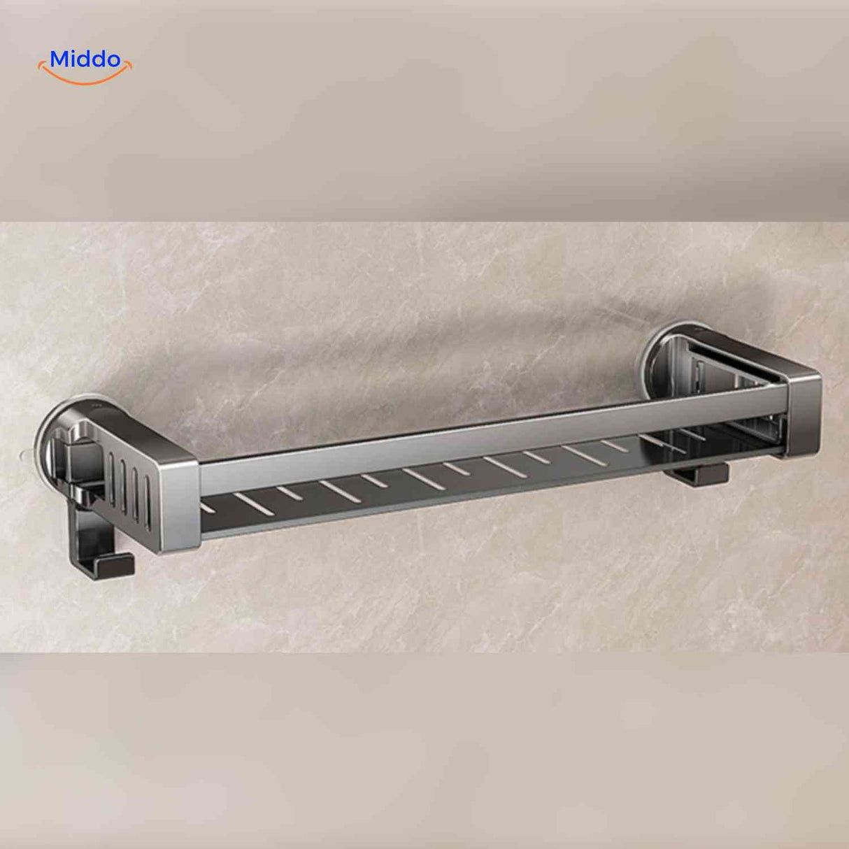 Stainless steel wall shelf for bathroom with strong suction cup.