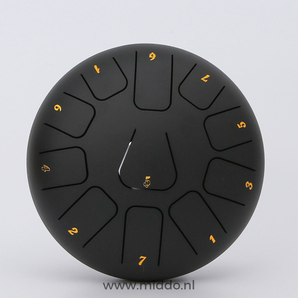 Black 20cm steel tongue drum handpan instrument.