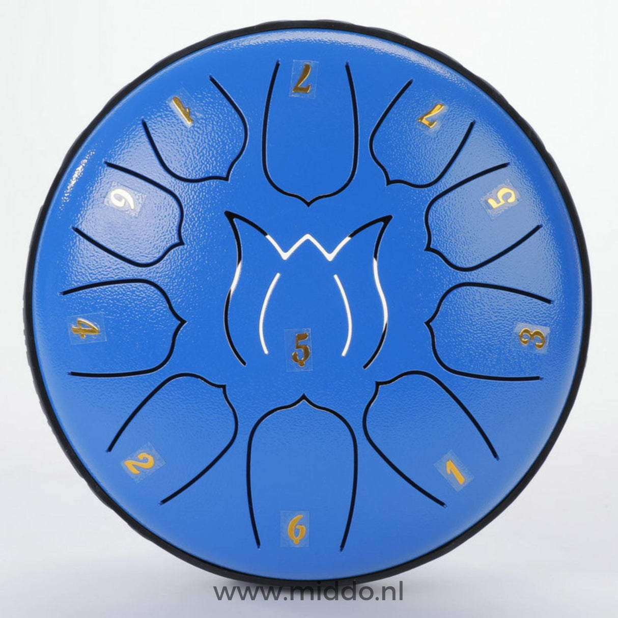 Blue 15cm mini steel tongue drum handpan instrument.
