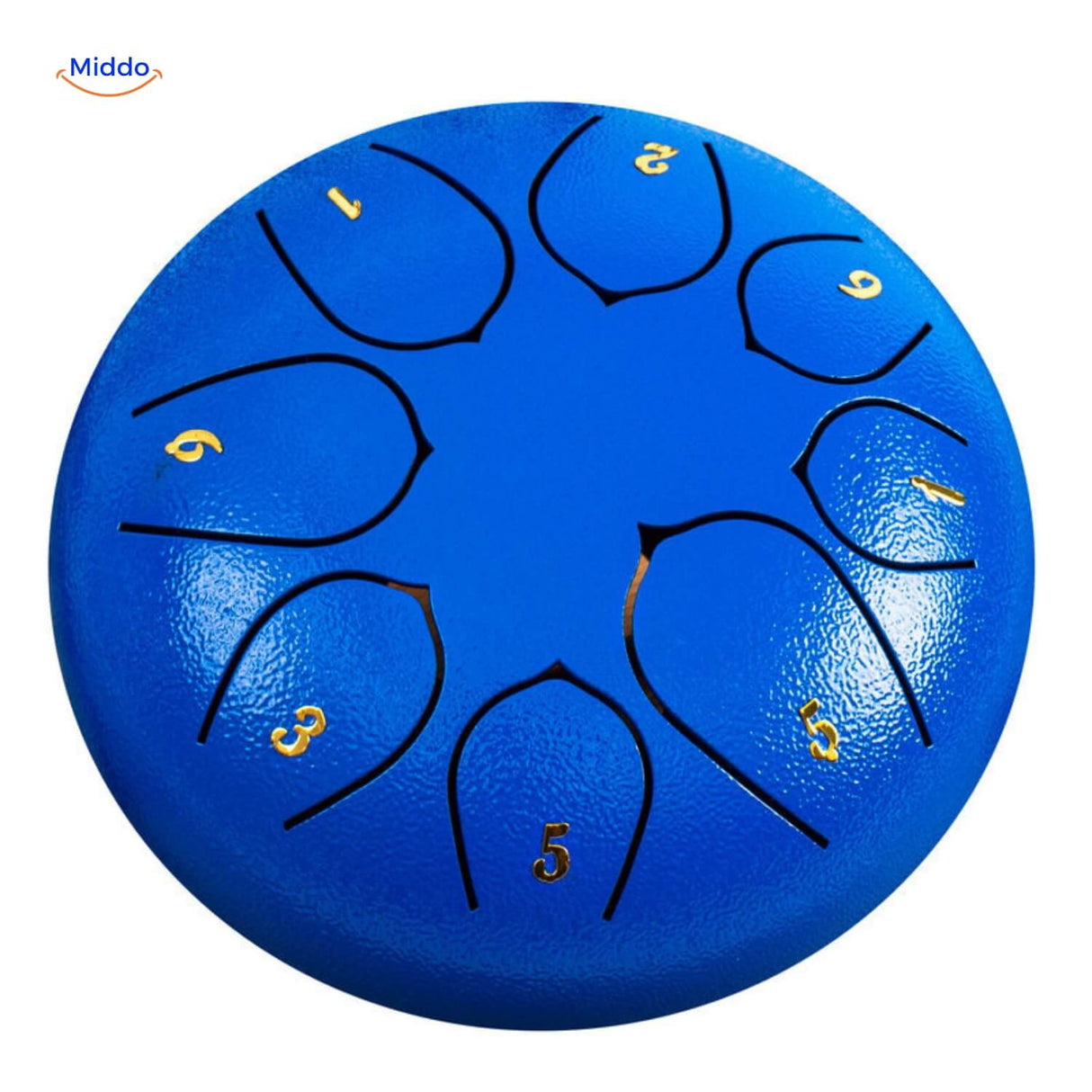 Bright blue steel tongue drum vibrant calming color option.