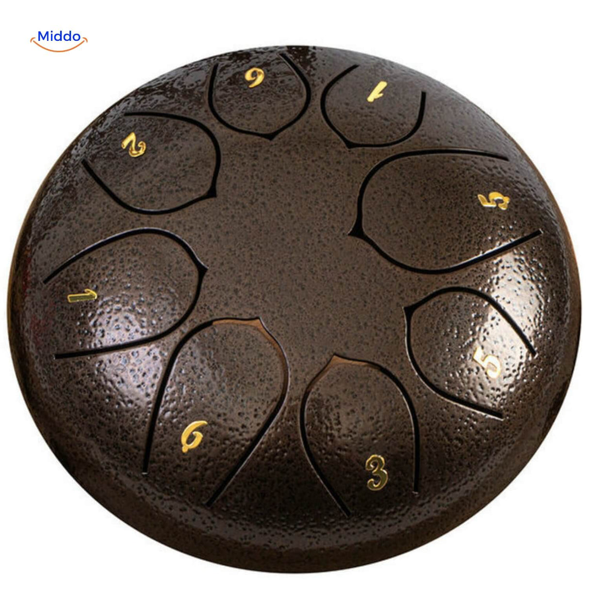 Bronze steel tongue drum with rich metallic warm tone finish.