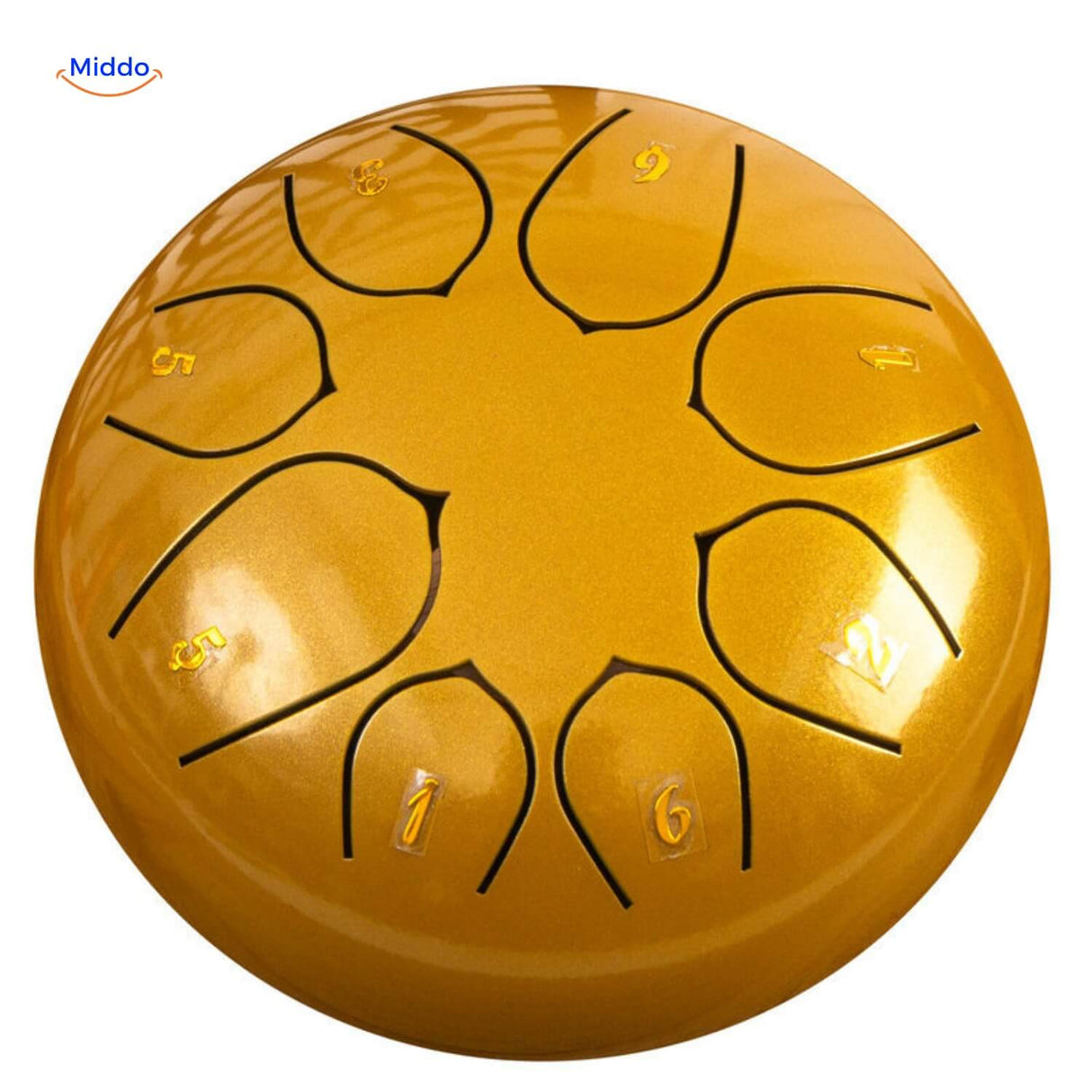 Gold steel tongue drum premium metallic finish luxury meditation tool.