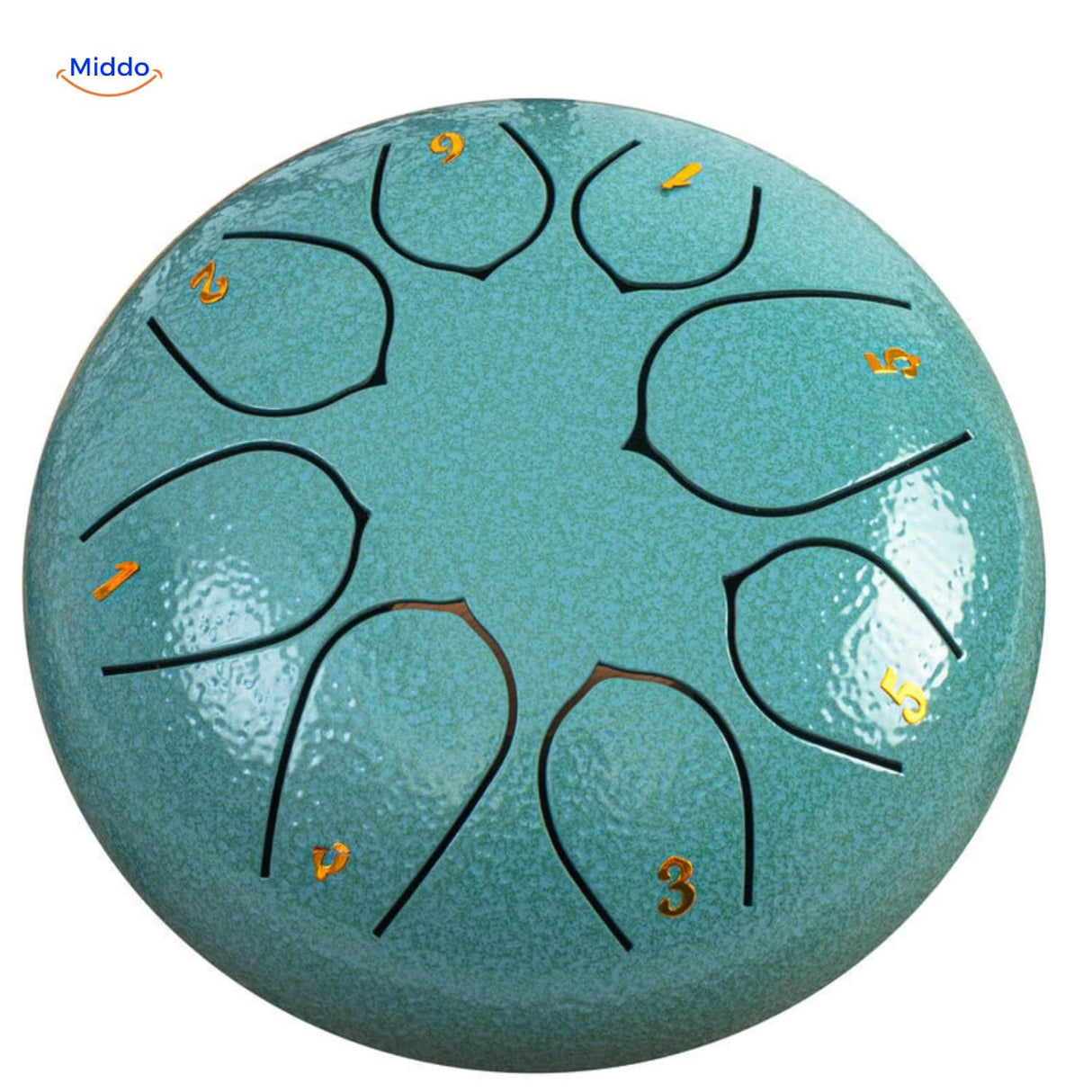 Moss green steel tongue drum earthy color for nature-inspired relaxation.