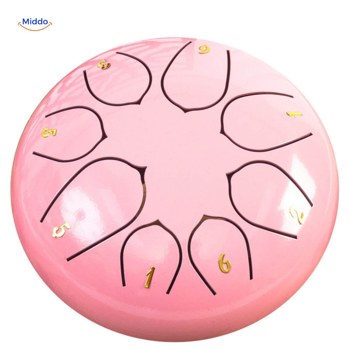 Pink steel tongue drum soft serene color for gentle relaxation.