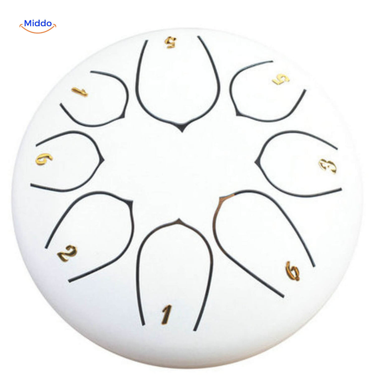 Elegant white steel tongue drum meditation instrument for peaceful soundscapes.