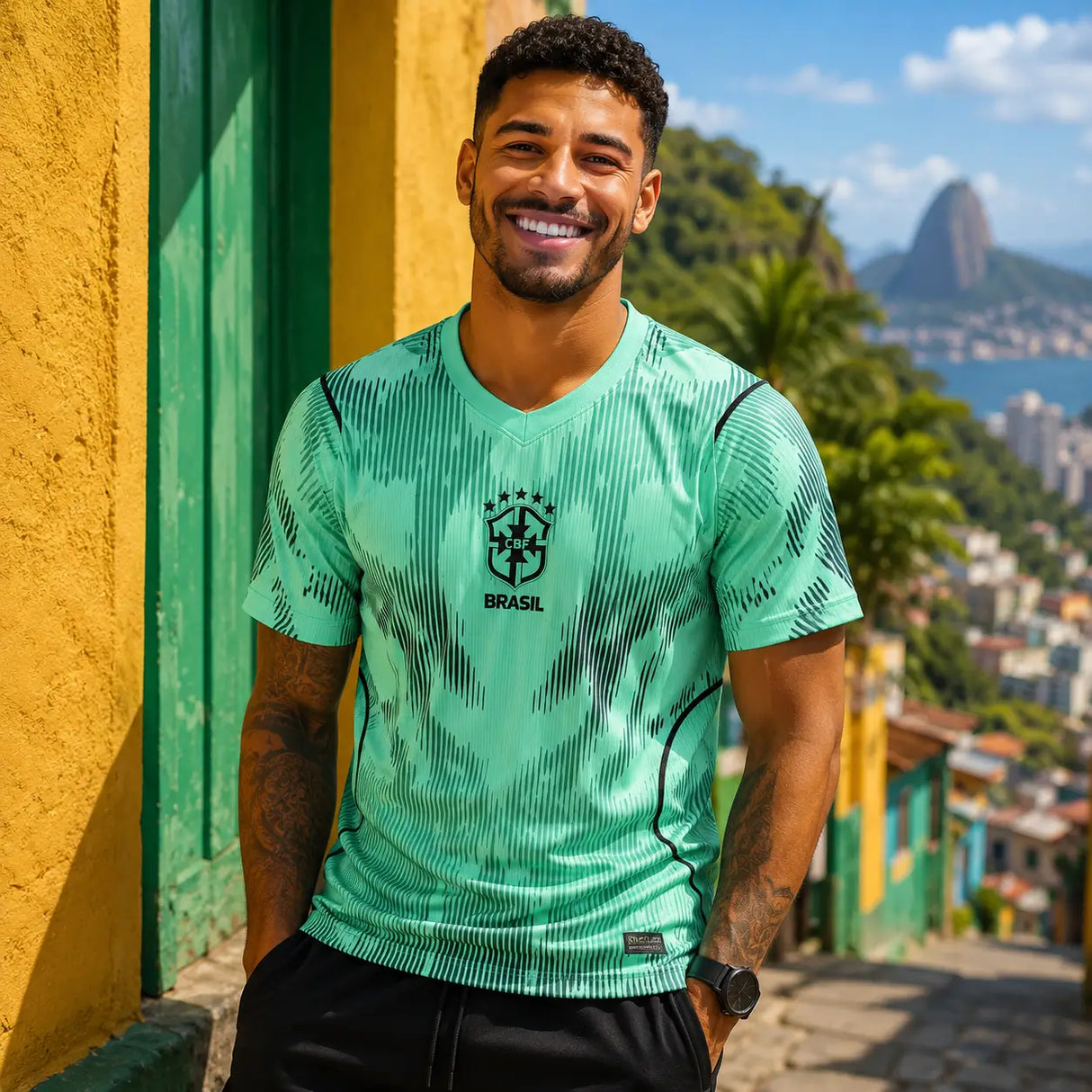 World Cup supporter shirt in Brazil green national color design.