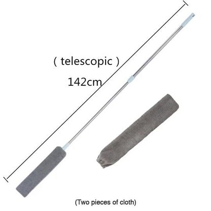 Telescopic duster with two reversible microfiber duster heads included.