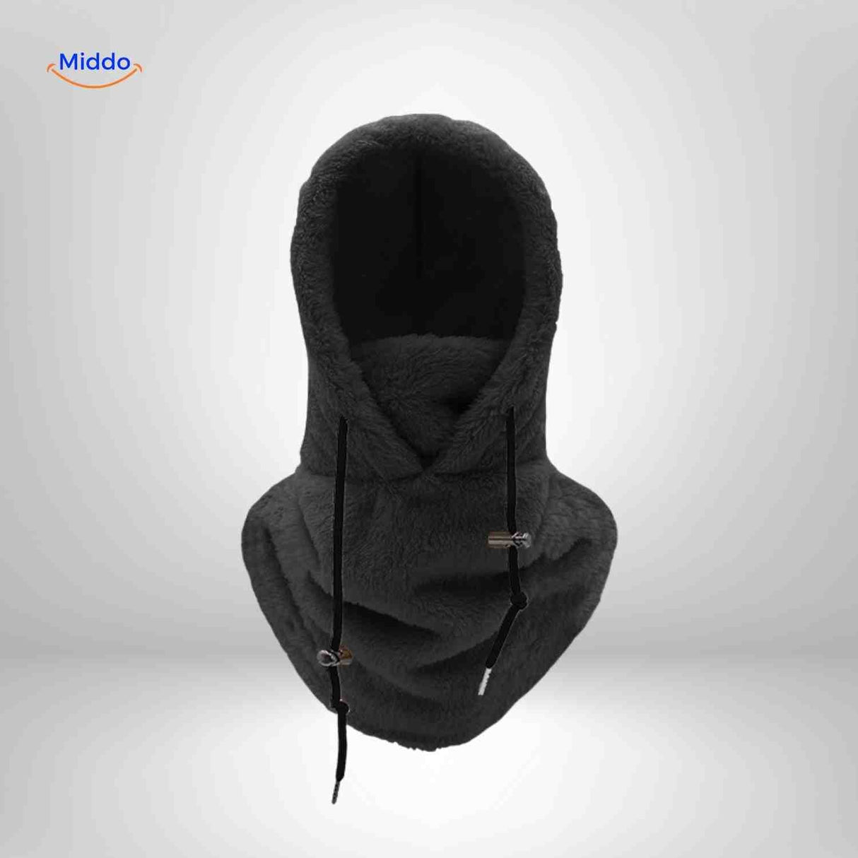 Classic black thermo hat with fleece hood and versatile neck warmer protection.