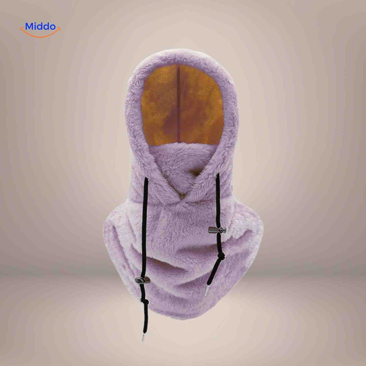 Purple thermo hat offering fleece warmth and protective balaclava-style coverage.