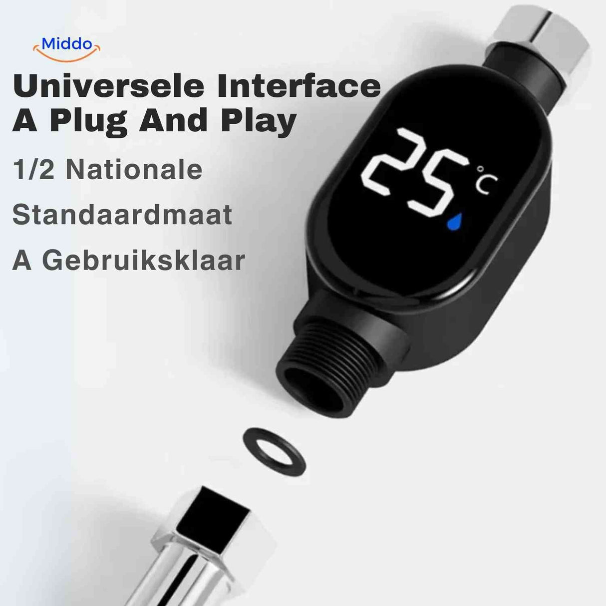 Universal faucet thermometer attachment installs instantly on most standard kitchen and bathroom faucets.