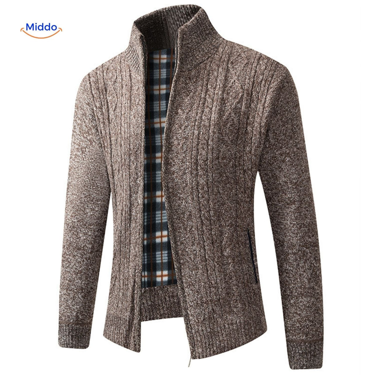 Brown thermoknit vest side view showing lined construction for warmth and comfort.