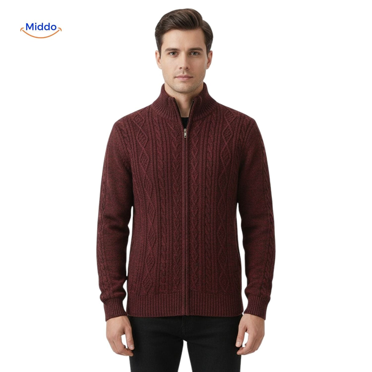Red thermoknit vest full front view for men, adding bold color to casual wardrobe.
