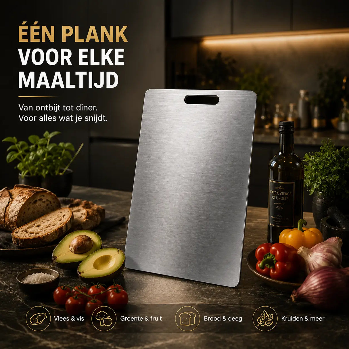 SafeCut titanium board as an everyday essential in modern kitchens.