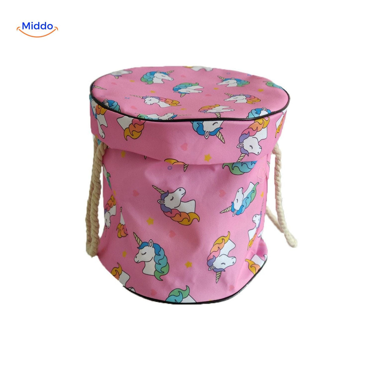Toy storage bag with magical unicorn print design.