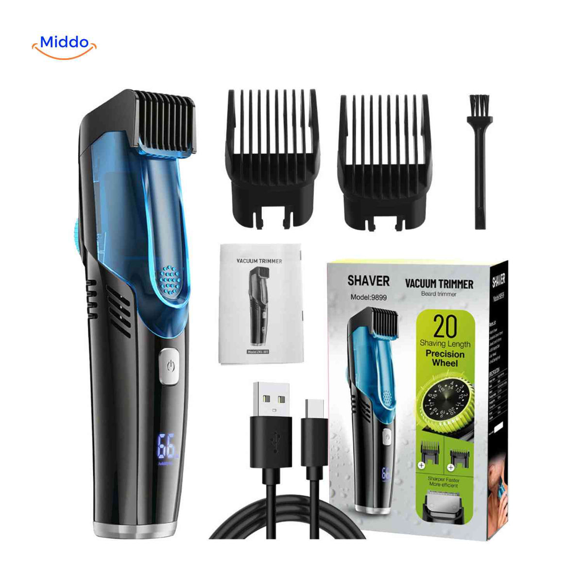 Trimora blue hair clipper with display and accessories