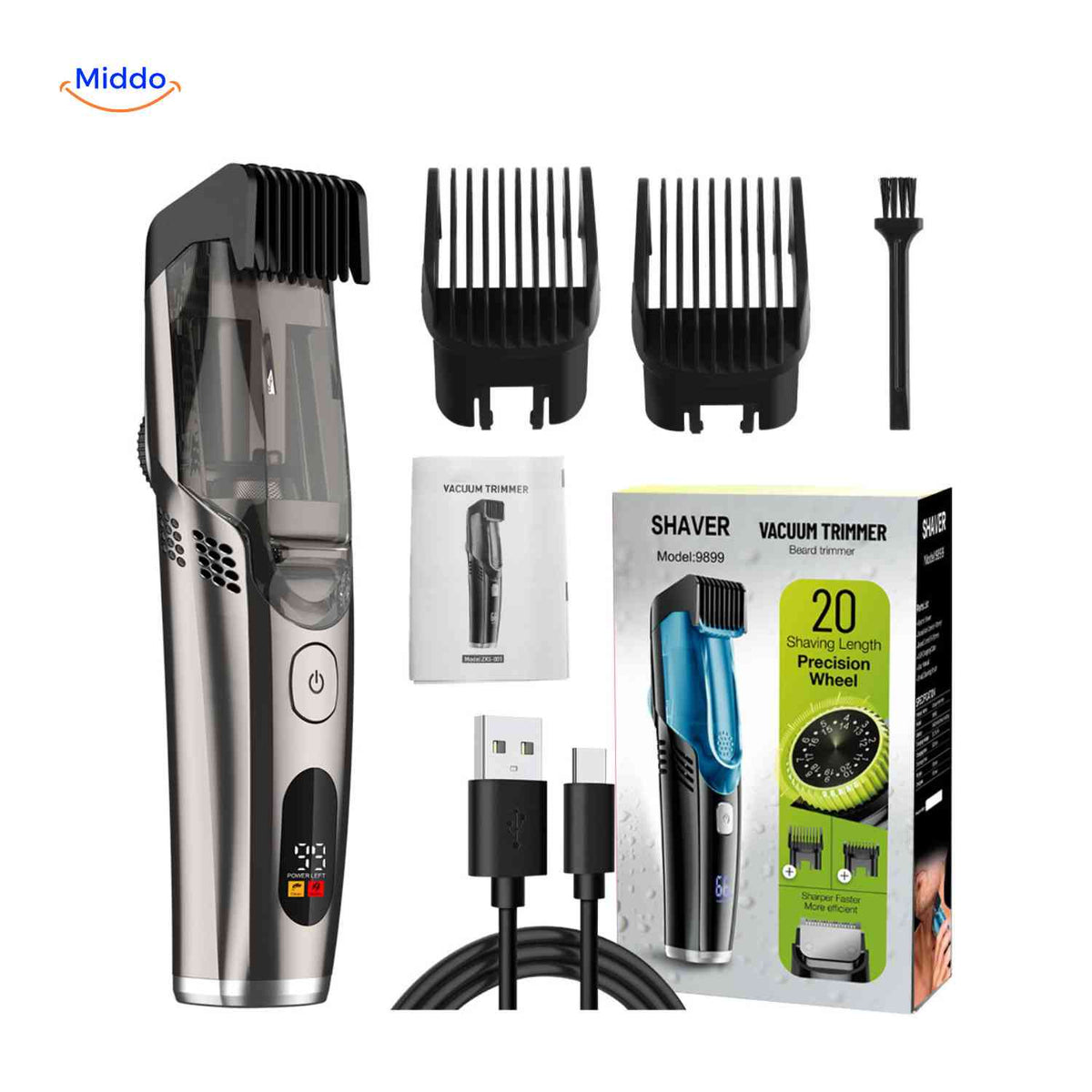 Trimora dark silver hair clipper with display and accessories