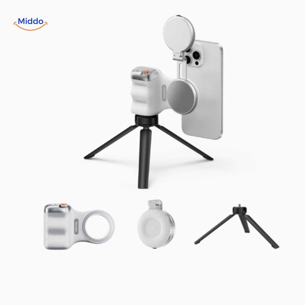 Integrated tripod stand for stable hands-free content creation.