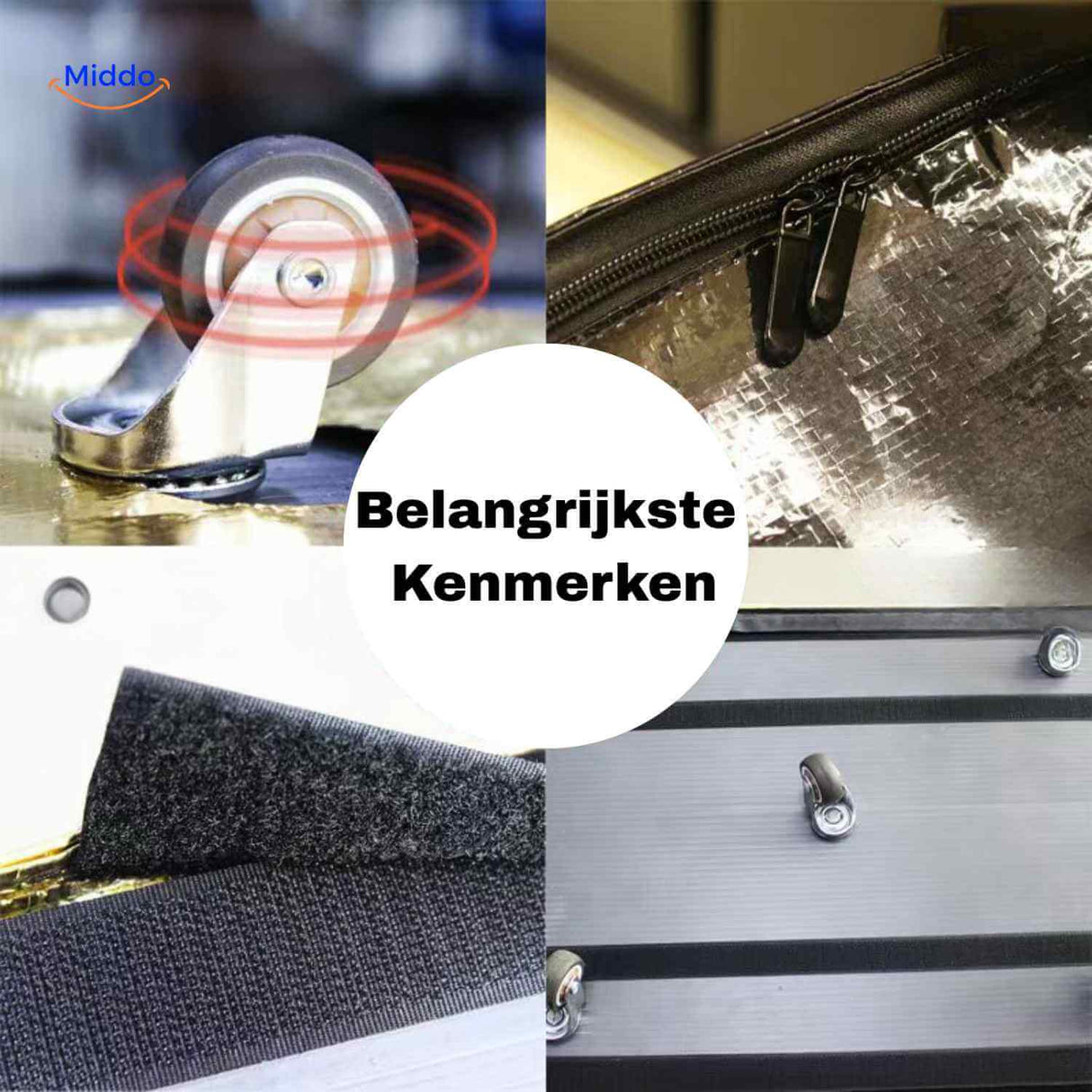 Shopping trolley features including wheels, zipper closure and velcro support