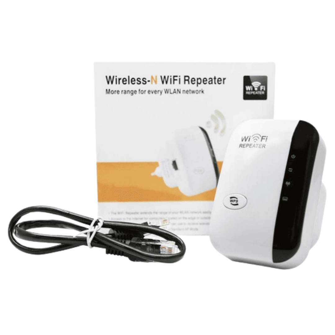 UltraWifi Pro WiFi extender device detail showing power cable and connection ports.