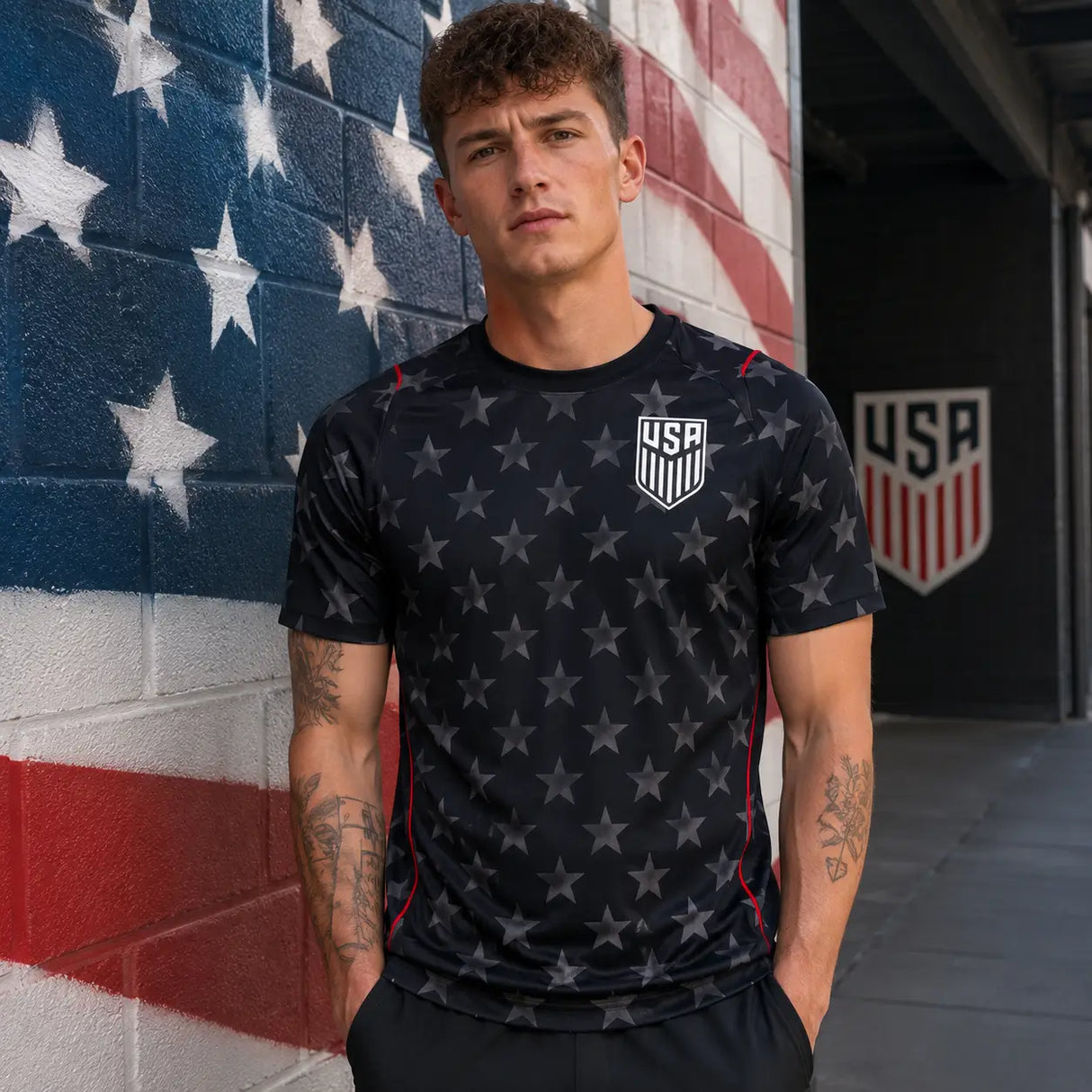 United States World Cup jersey in black with stars design.