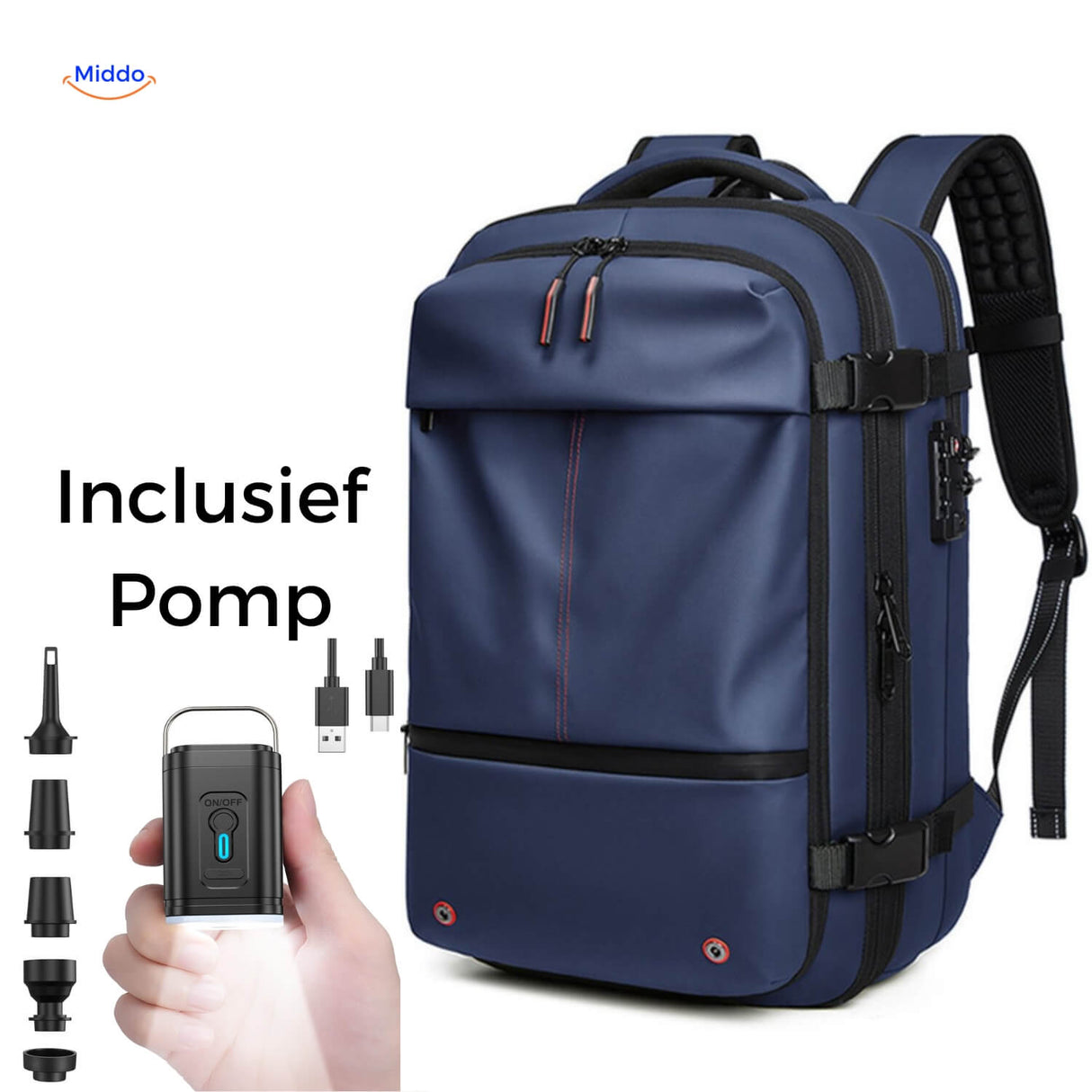 VacuPro travel bag with blue portable manual vacuum pump included.
