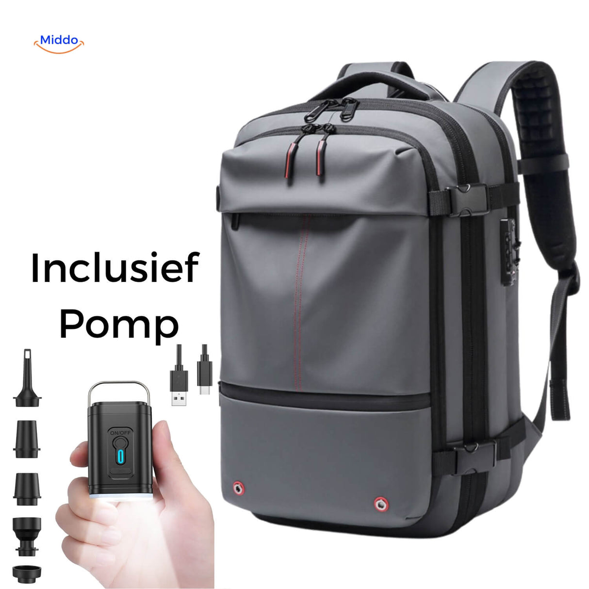 VacuPro travel bag with gray portable manual vacuum pump included.
