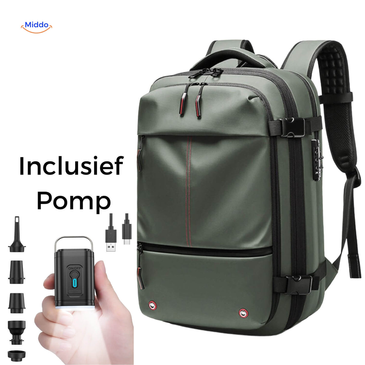 VacuPro travel bag with green portable manual vacuum pump included.
