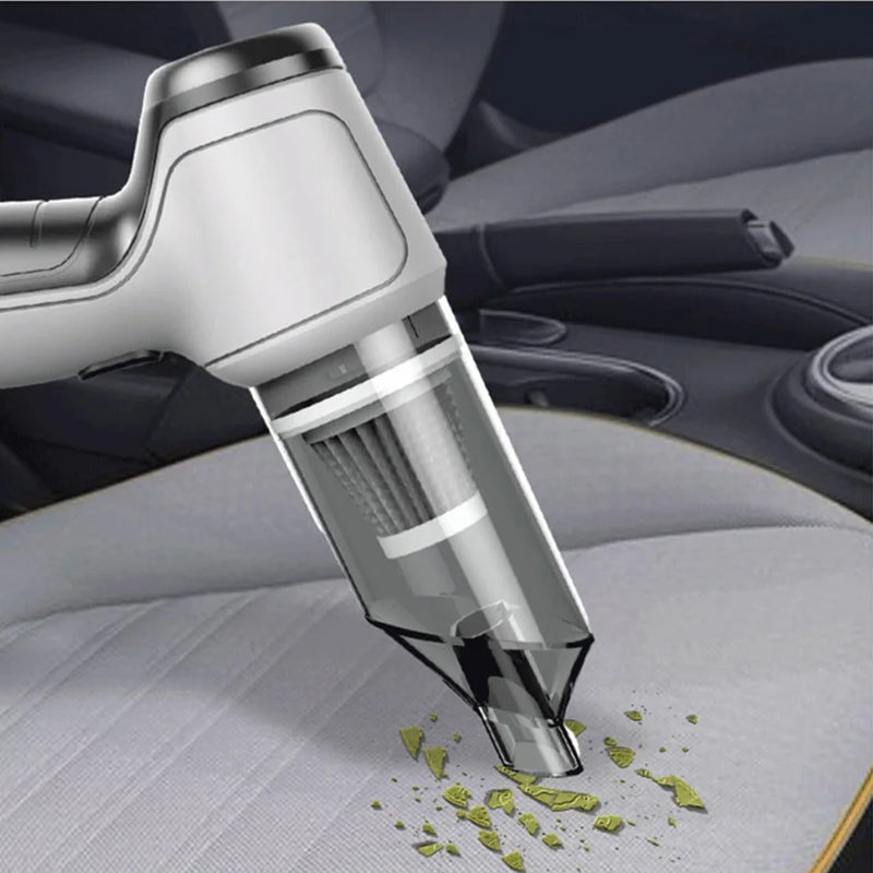 VacuumX PRO cordless vacuum being used to clean car interior and seats.