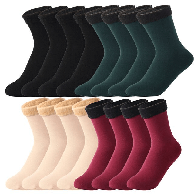 Complete set of velvet socks in beige, black, green, red, khaki colors.