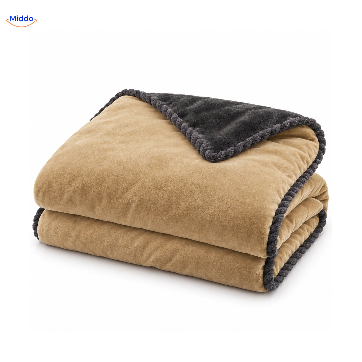 Velvety plush duvet cover in Sand Beige | Dark Gray