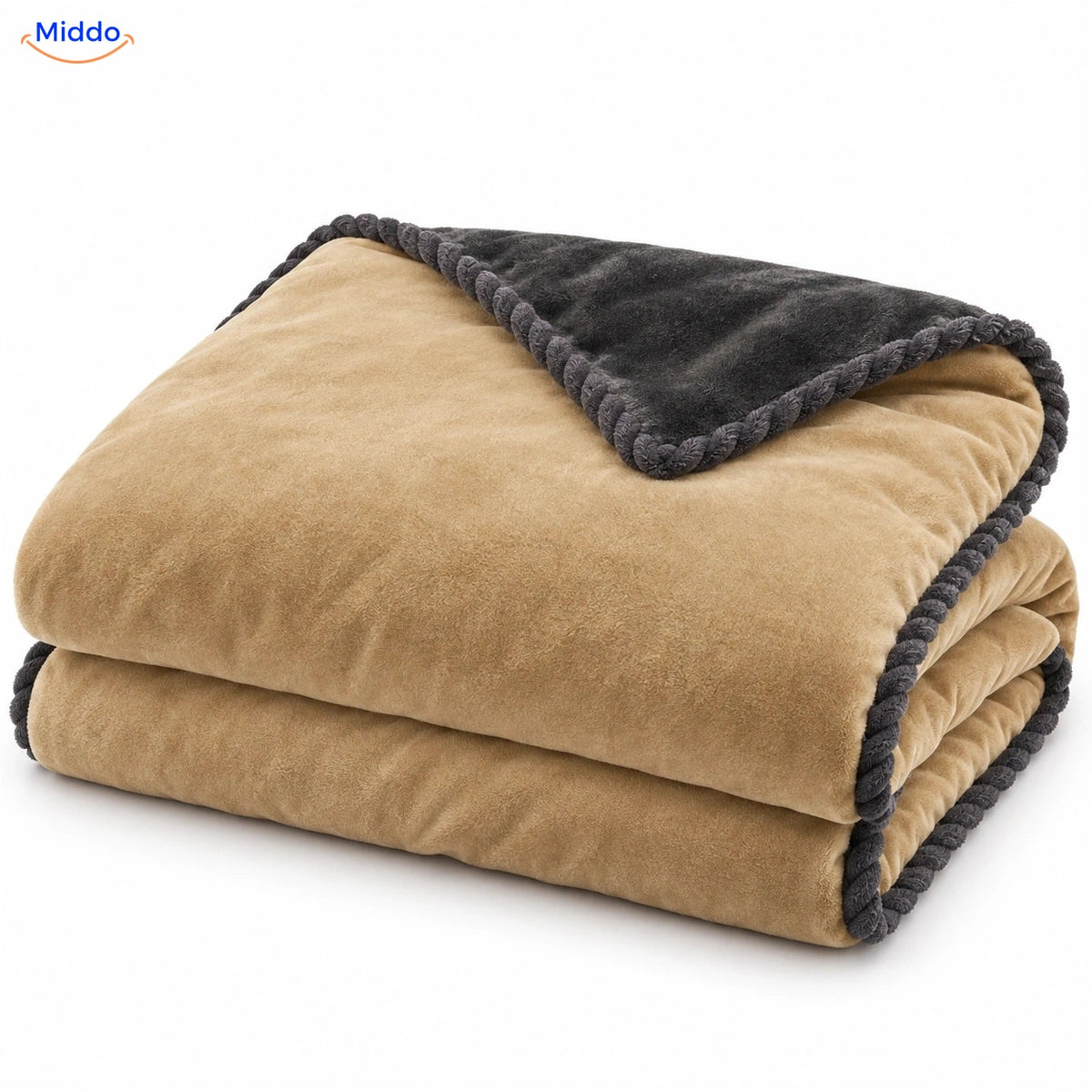 Velvety plush duvet cover in Sand Beige | Dark Gray