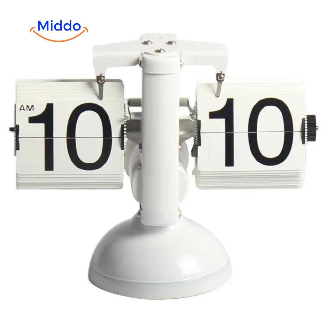 RetroFlip vintage flip clock complete white design with quartz movement.