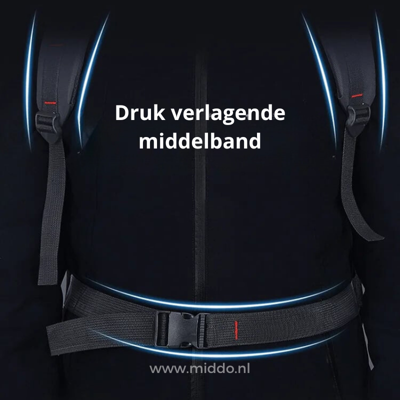 VoyagePro backpack mid-body waist strap for secure, comfortable weight distribution during hiking.