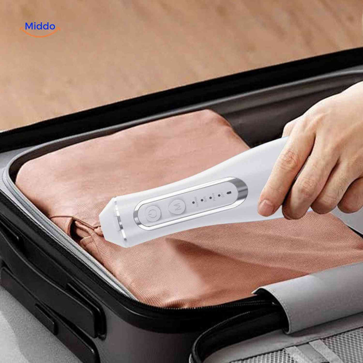 IPX7 waterproof cordless water flosser with Type-C USB charging cable.