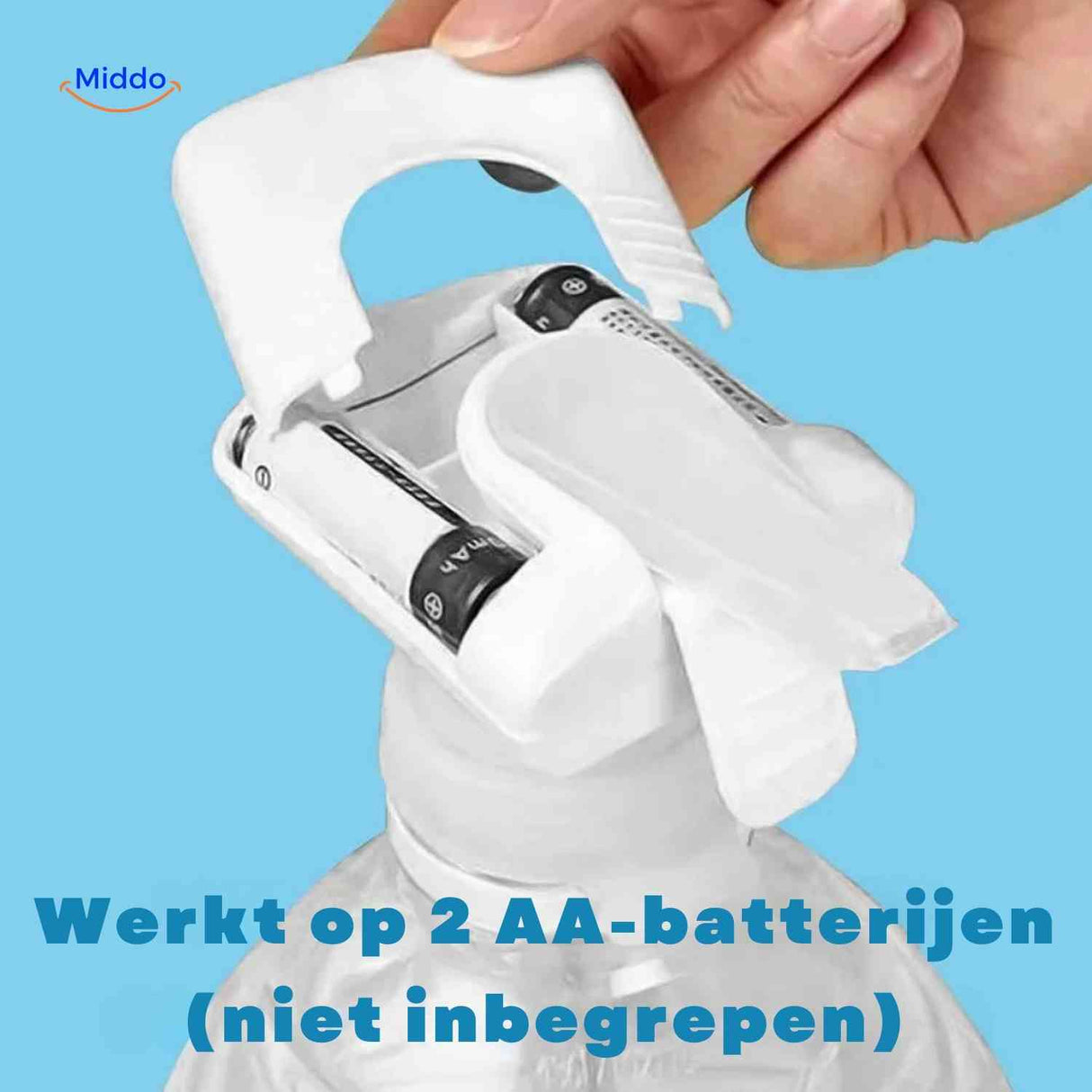 Water pump runs on 2 AA batteries, portable and efficient.