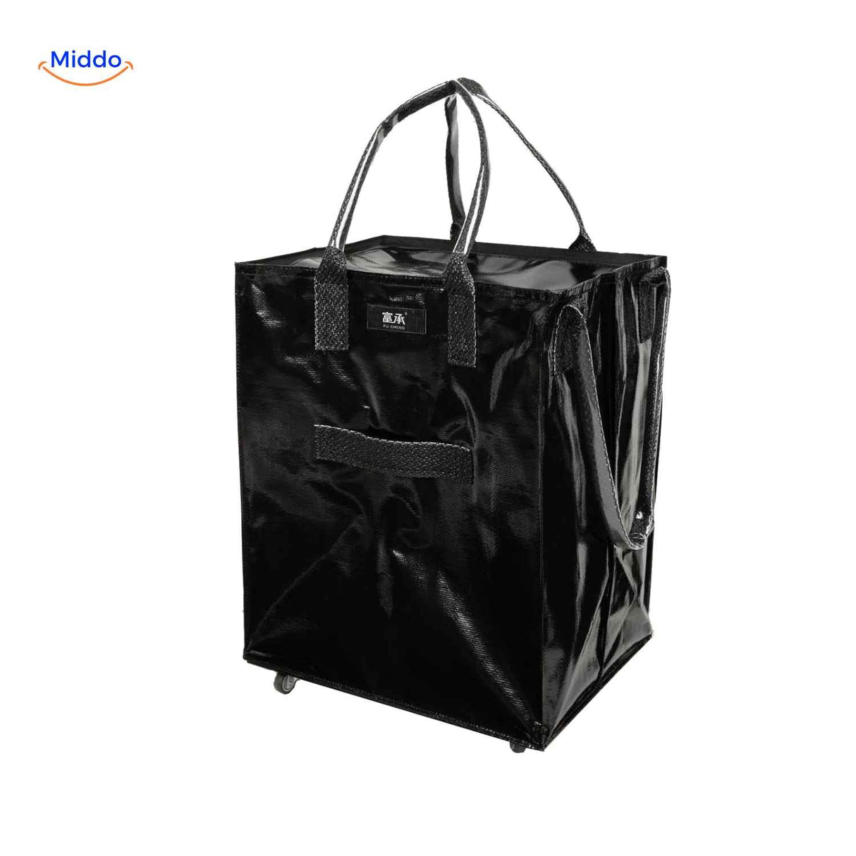 Black waterproof foldable shopping trolley with smooth rolling wheels
