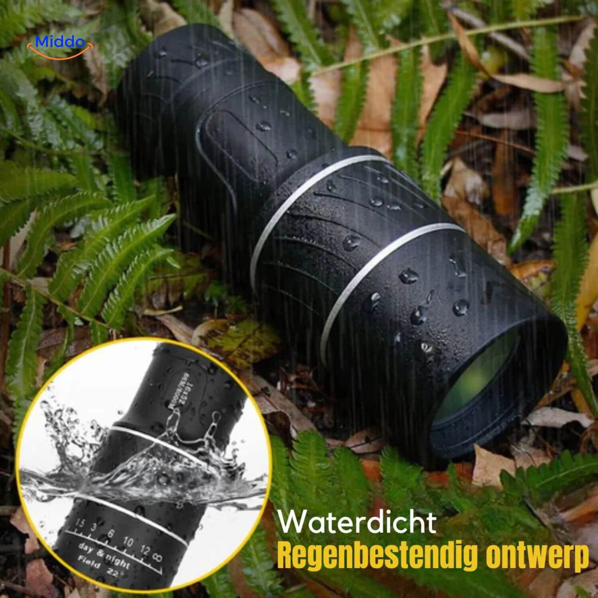 Waterproof monocular with rain-resistant protection for outdoor durability.