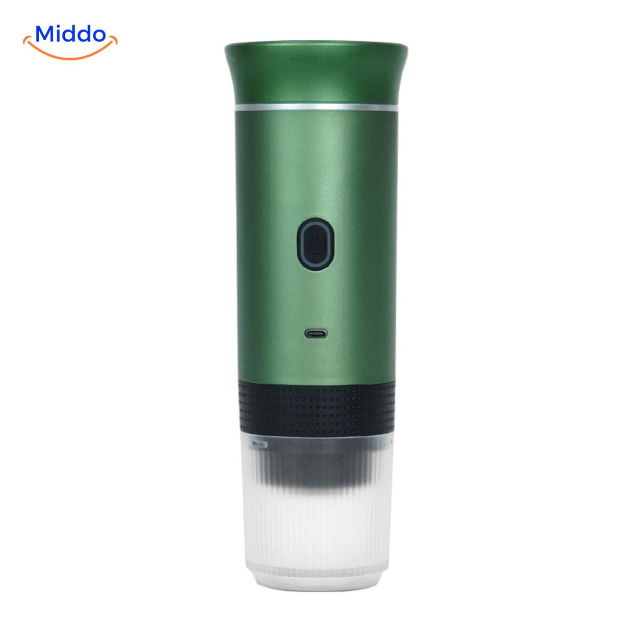 White portable espresso machine ideal for travel and on-the-go brewing.