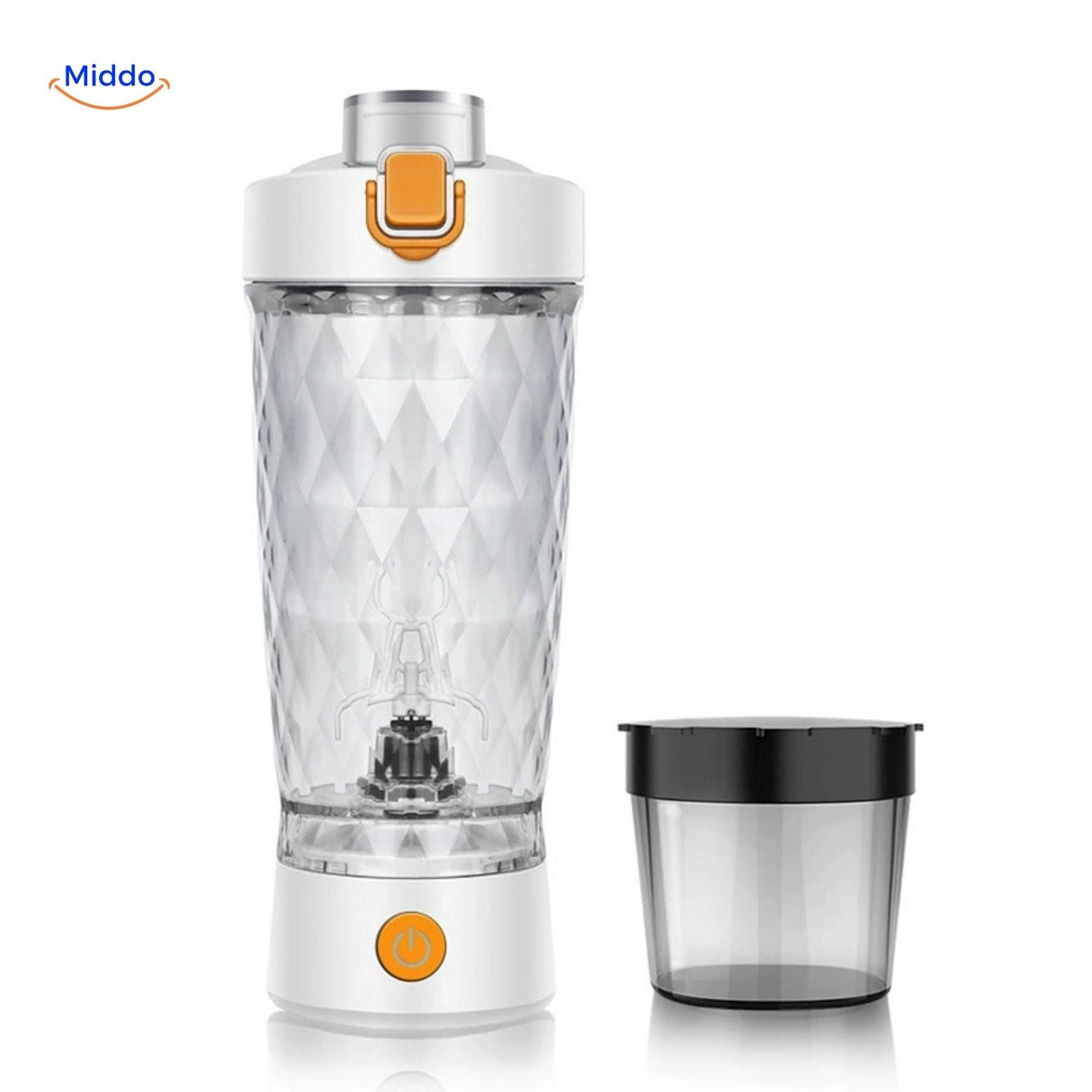 White shaker bottle variant with detachable storage container.