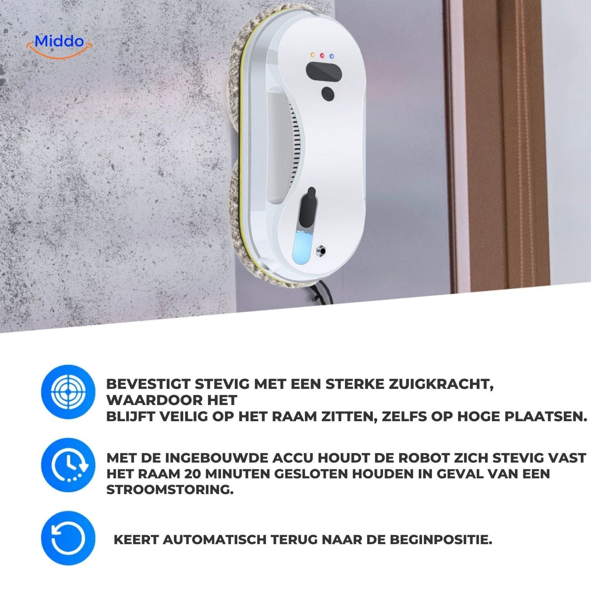 Safe and reliable automatic window cleaning robot for residential use.