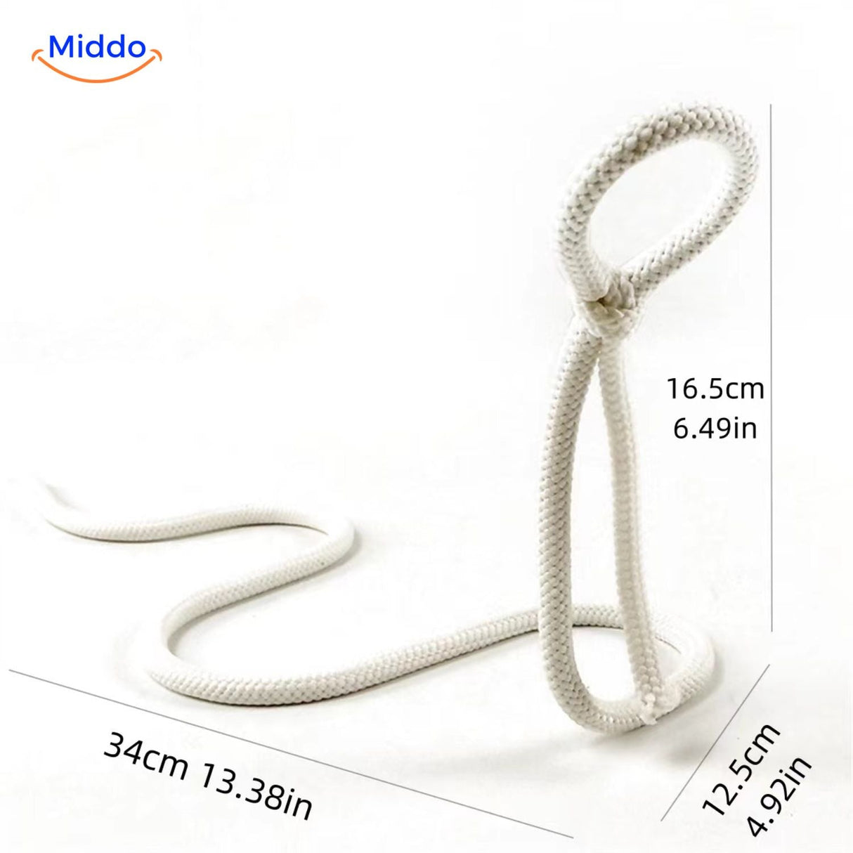 Wine bottle holder with white rope and knot detail.