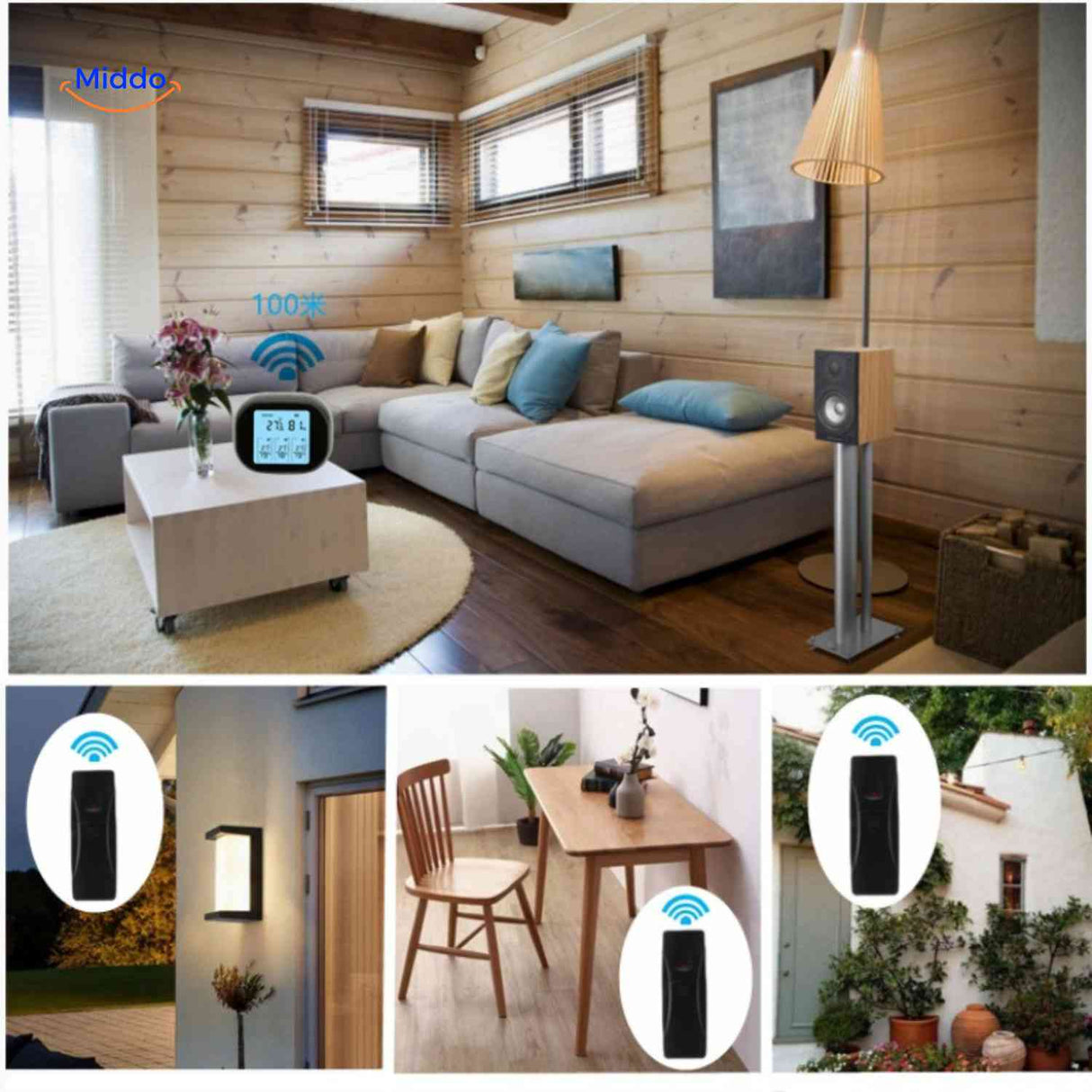 Wireless temperature and humidity monitoring system for tracking climate across rooms.